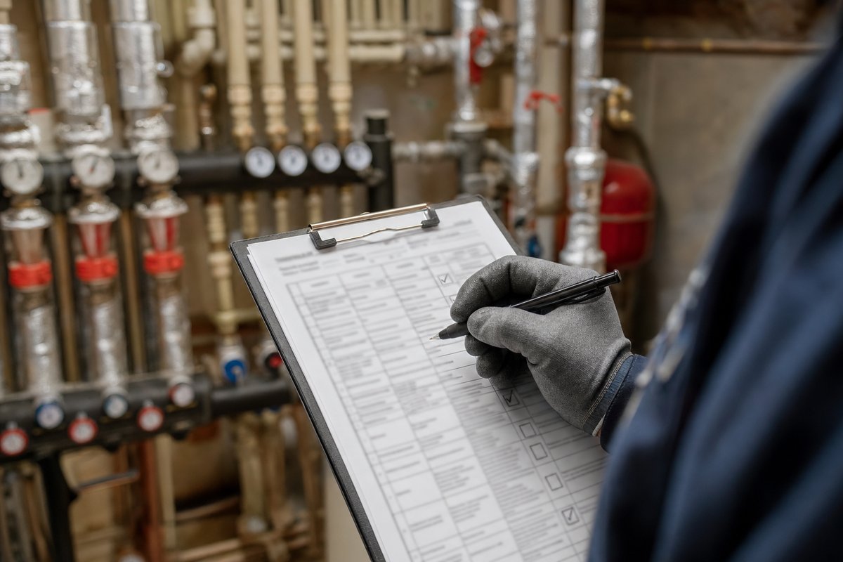 Chaufferie entretenue sous contrat : collecteurs calorifugés, vannes étiquetées et compteurs d'énergie