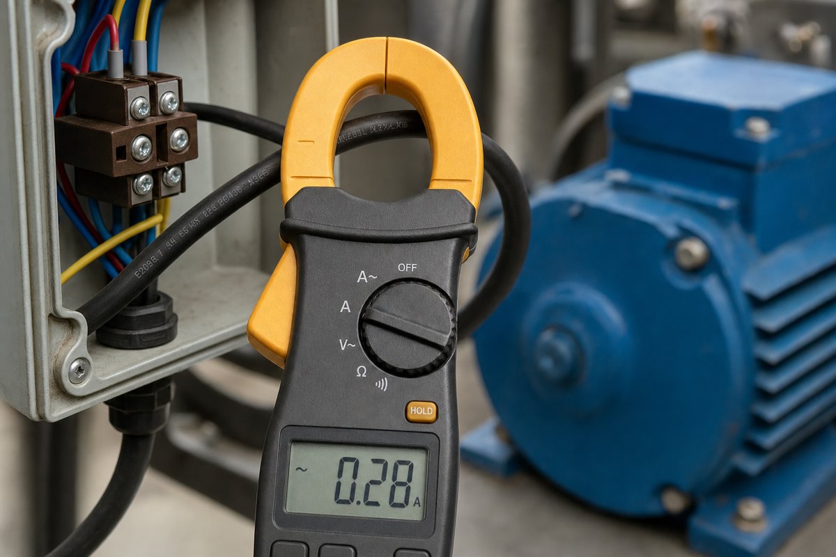 La pince ampèremétrique sur le câble d'alimentation du moteur : première mesure, mais jamais la seule sur un moteur EC.