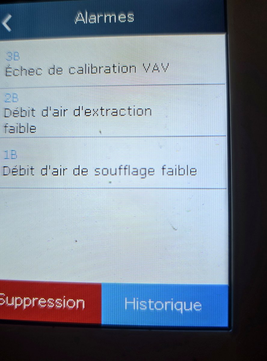 La liste des alarmes actives au tableau. Les libellés décrivent ce que la machine constate — jamais pourquoi elle le constate.